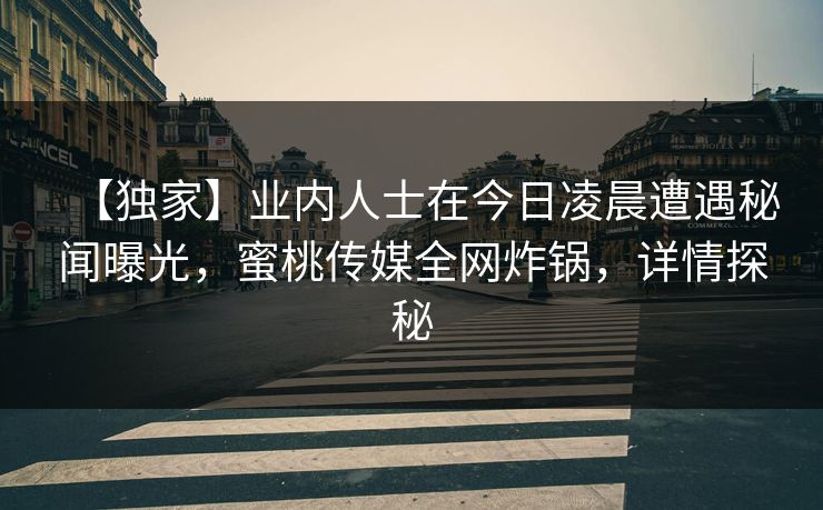 【独家】业内人士在今日凌晨遭遇秘闻曝光，蜜桃传媒全网炸锅，详情探秘