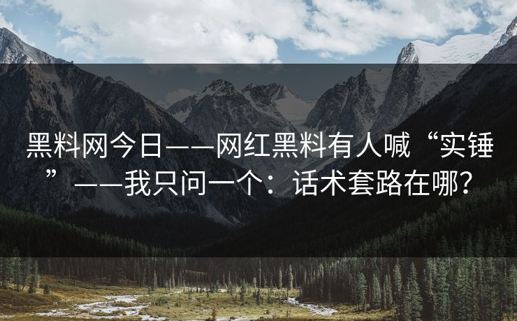 黑料网今日——网红黑料有人喊“实锤”——我只问一个：话术套路在哪？